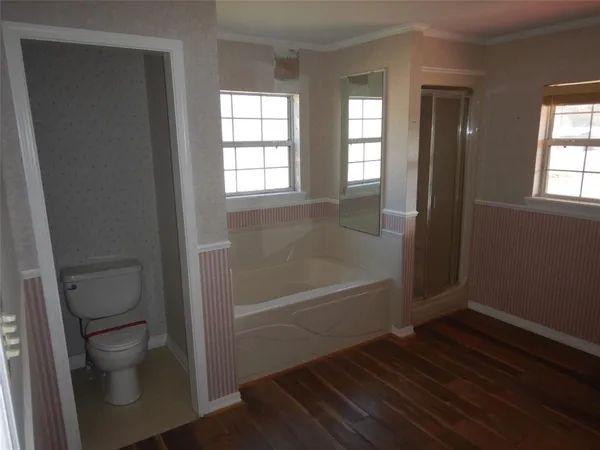a bathroom with a bathtub