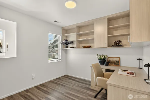 a room with a workspace