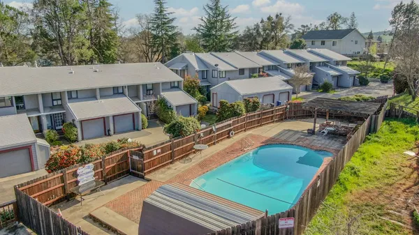 a view of a porch with swimming pool
