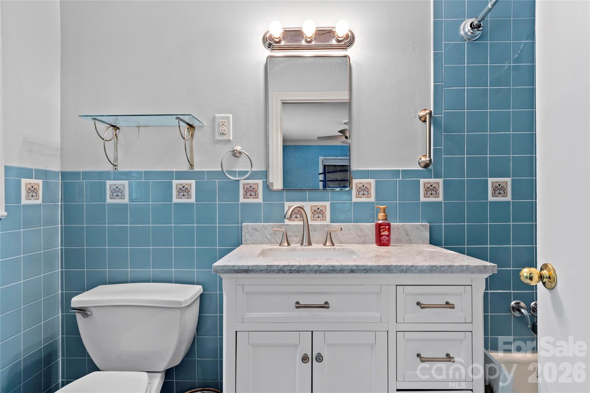 951 Dodson Mill Road Pilot Mountain, NC 27041 - Photo 22 of 48 a bathroom with a toilet a sink and mirror