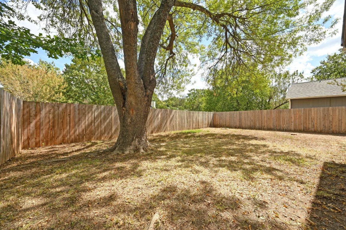 9711 Curlew Drive Austin, TX 78748 - Photo 20 of 21 a backyard with a tree and wooden fence