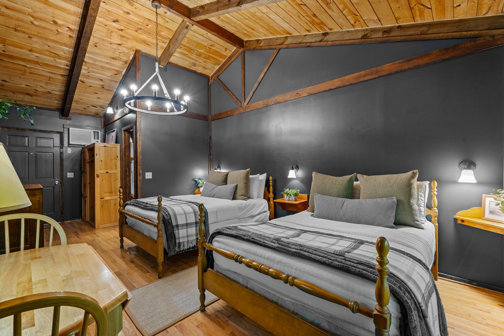 3573 Highway 356 Sautee Nacoochee, GA 30571 - Photo 35 of 53 a bedroom with furniture and a chandelier