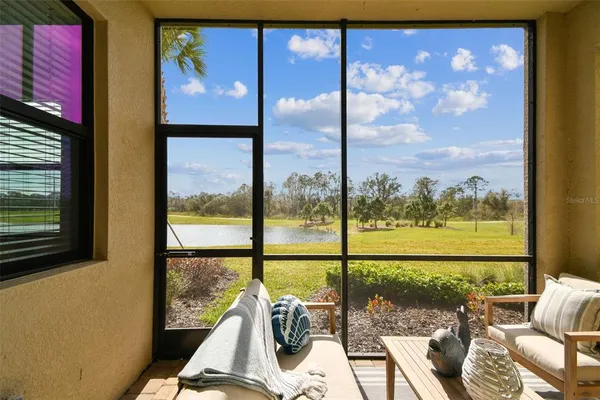 a view of a lake with a city