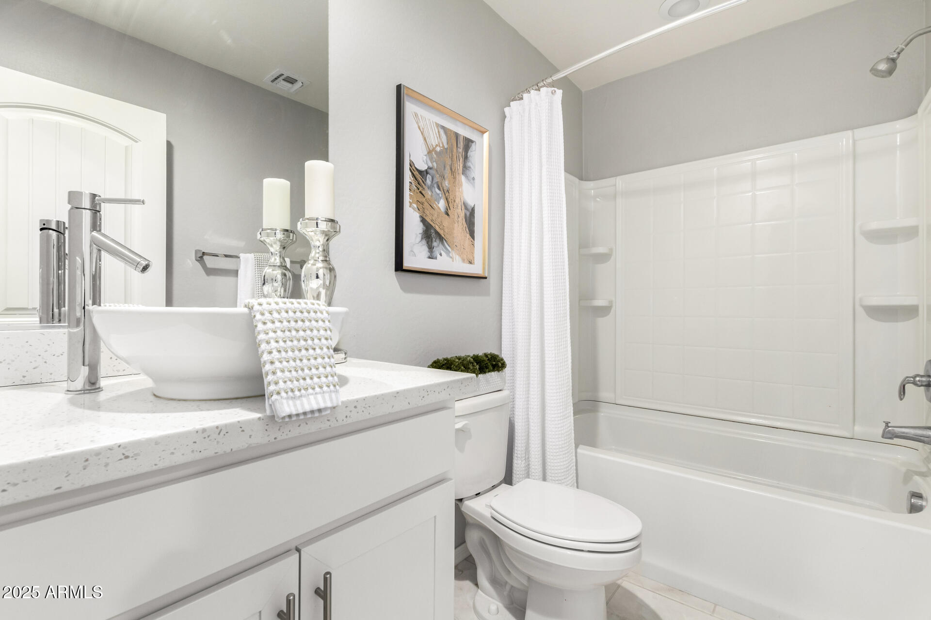 735 East Calavar Road Phoenix, AZ 85022 - Photo 20 of 38 a bathroom with a granite countertop sink mirror vanity and toilet