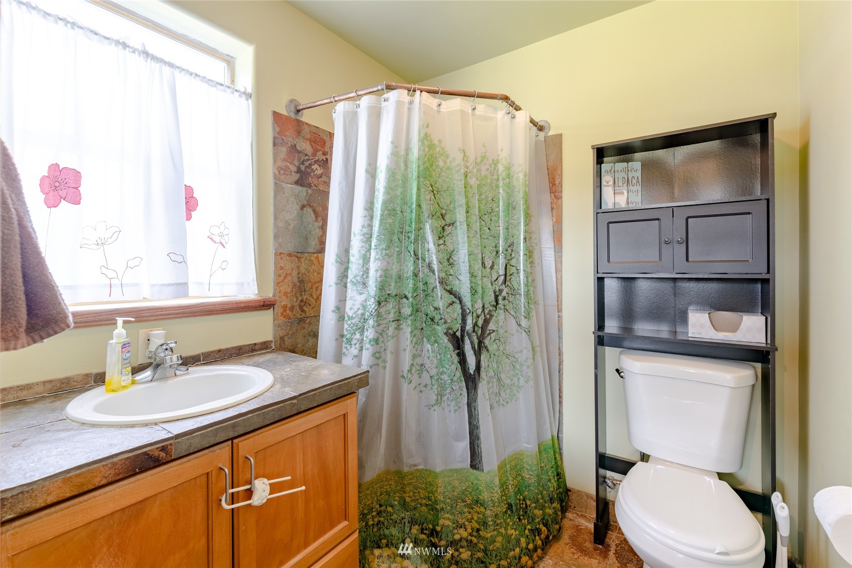 14202 Mima Road Southwest Olympia, WA 98512 - Photo 14 of 40 a bathroom with a granite countertop sink a toilet and shower