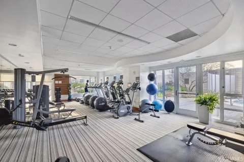 a view of a room with gym equipment