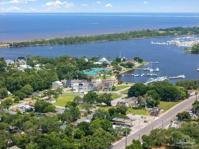 a view of a lake with a city view