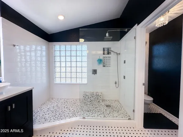 a bathroom with a sink and a shower