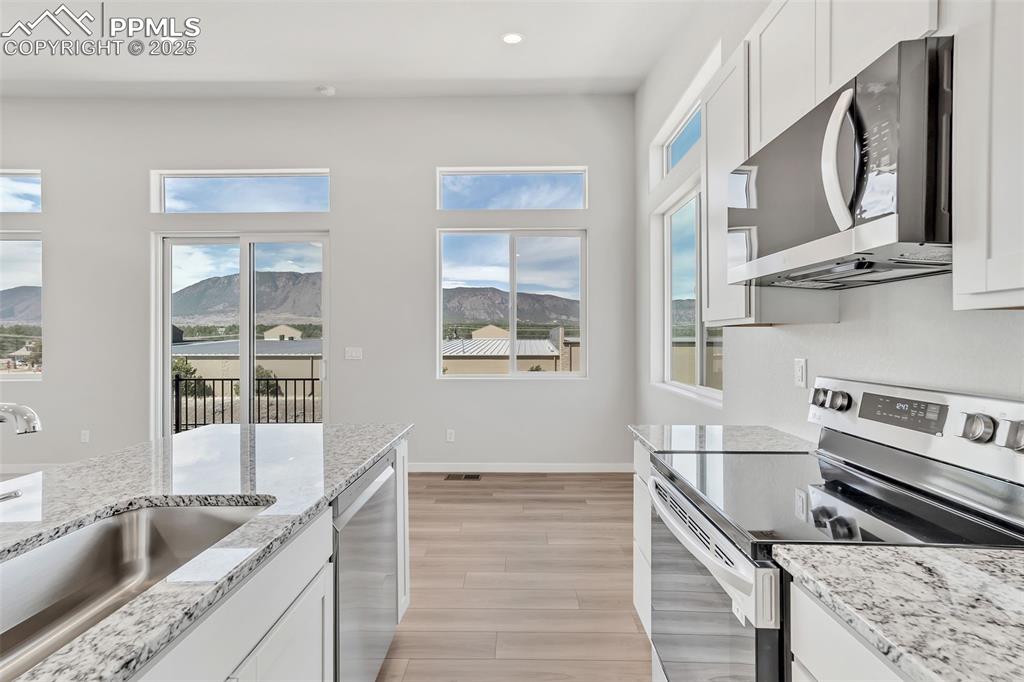 241 Front Street, Unit 103 Monument, CO 80132 - Photo 10 of 28 a kitchen with stainless steel appliances granite countertop a sink stove and refrigerator
