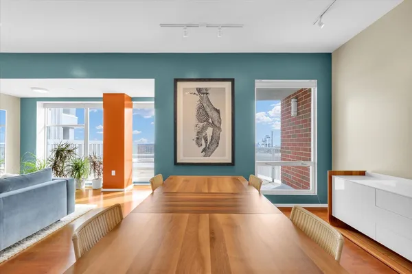 a spacious bathroom with a large tub and shower