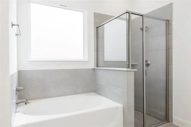 a bathroom with a bathtub