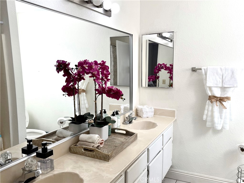 377 Quandt Ranch Road San Jacinto, CA 92583 - Photo 25 of 37 a bathroom with a sink vanity and mirror