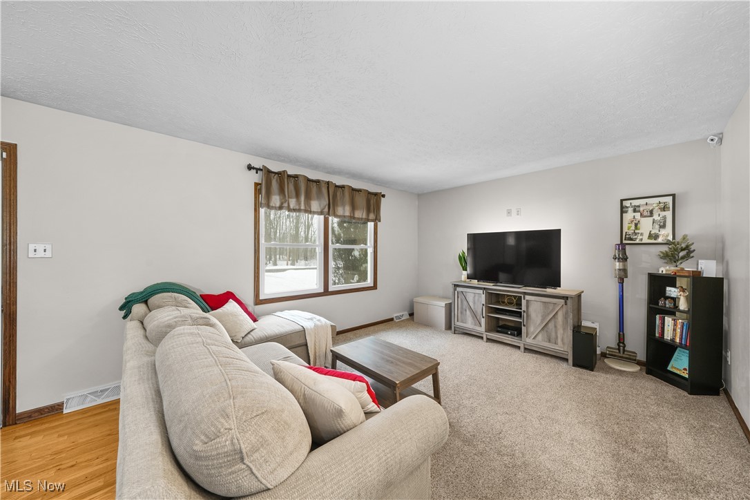 110 Judson Road Kent, OH 44240 - Photo 9 of 35 Living room featuring a textured ceiling and carpet floors