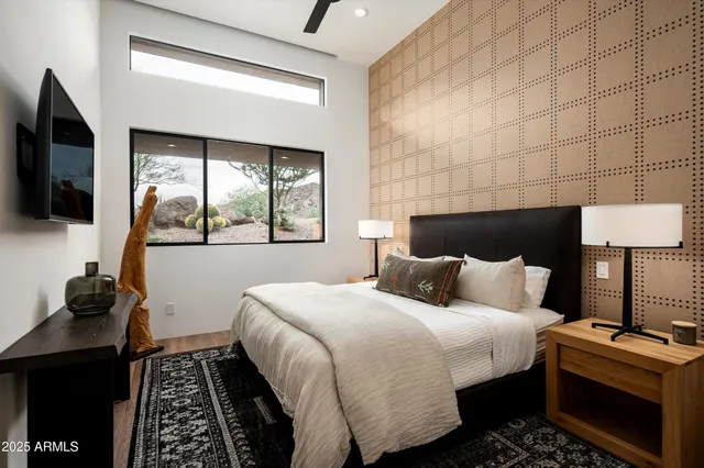 a view of a terrace with a mountain