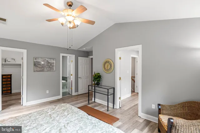 a view of room with a walk in closet and wooden floor