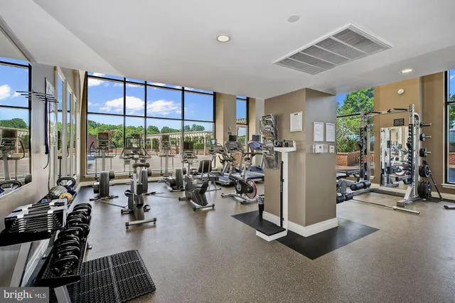 a view of a room with gym equipment
