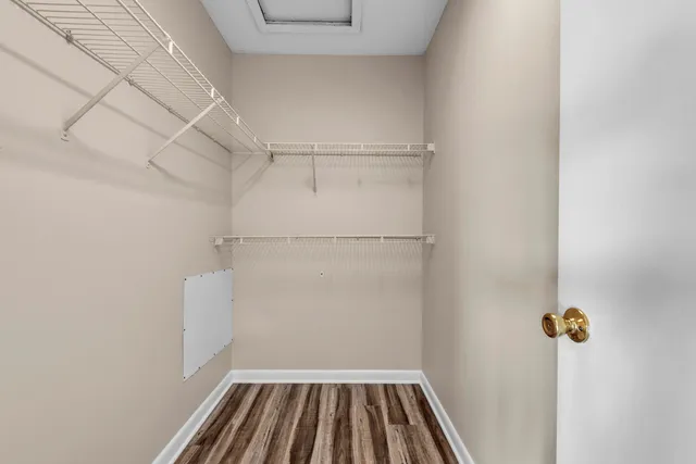 a view of a room with racks on the wall