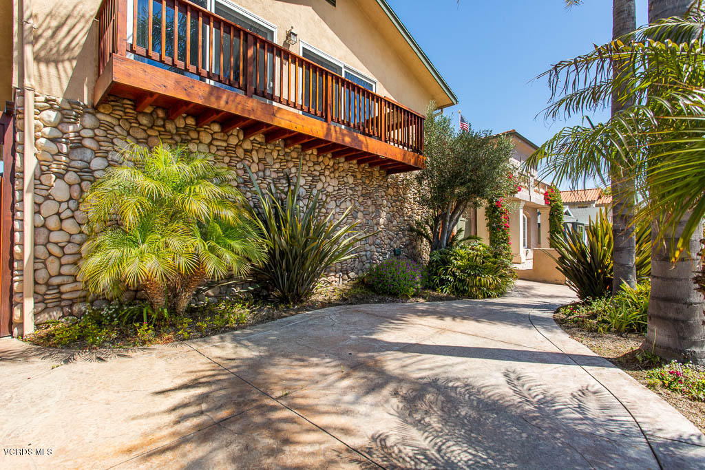 5051 Island View Street Oxnard, CA 93035 - Photo 2 of 38 a backyard of a house with potted plants and palm trees