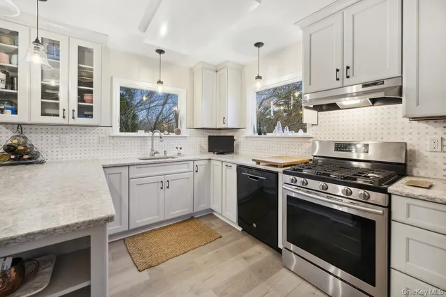 a kitchen with granite countertop cabinets stainless steel appliances and sink