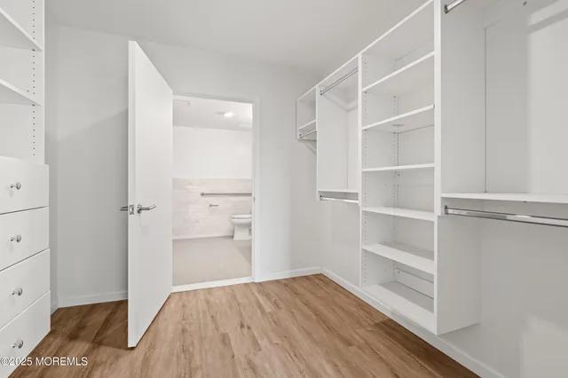 a view of walk in closet with empty racks