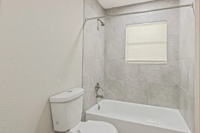 a bathroom with a toilet and a bathtub