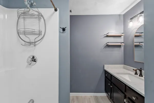 a bathroom with a bathtub
