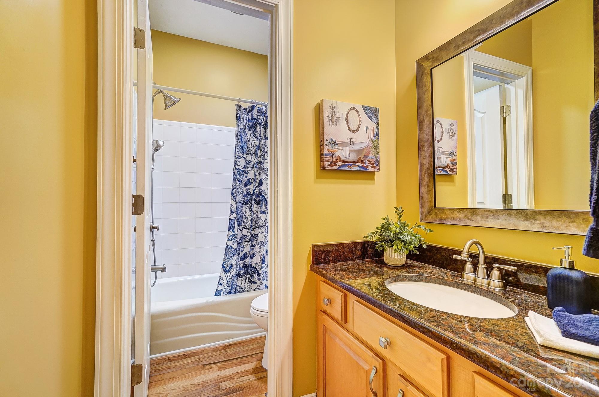 9710 Shadowmere Lane Weddington, NC 28104 - Photo 24 of 46 a bathroom with a granite countertop sink and a mirror