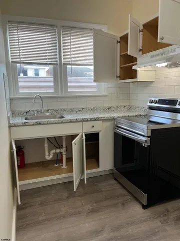 a kitchen with a stove and a sink