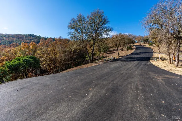 a view of a yard with wooden fence