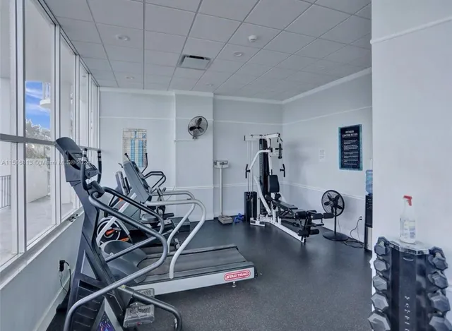 a view of a room with gym equipment