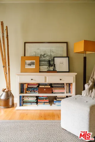 a view of a city from a hallway