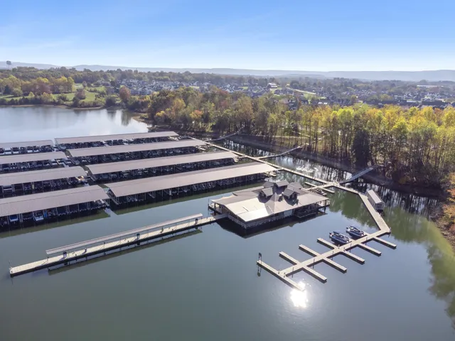 an aerial view of residential houses with outdoor space and river