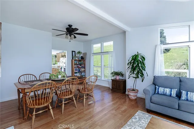 a view of a livingroom with furniture window and wooden floor