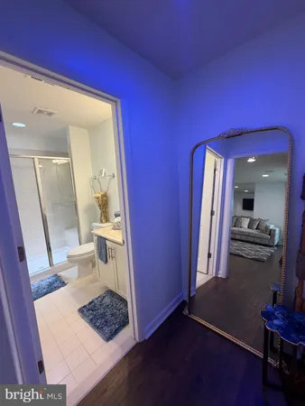 an entryway in a hall with a window