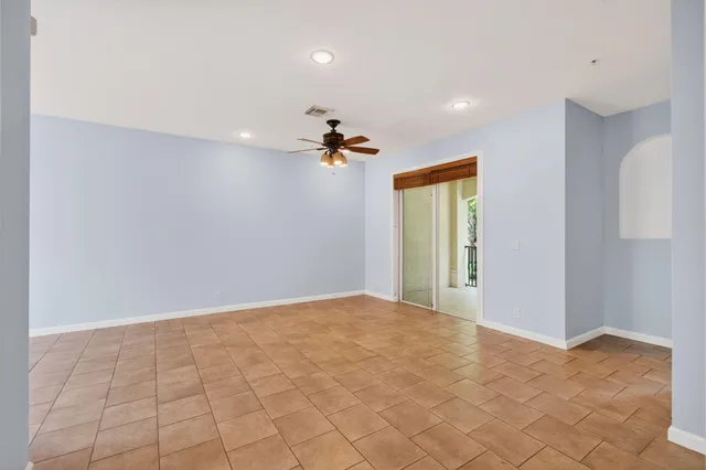 a view of a room with a large window
