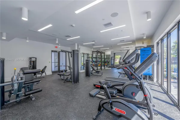 a view of a room with gym equipment
