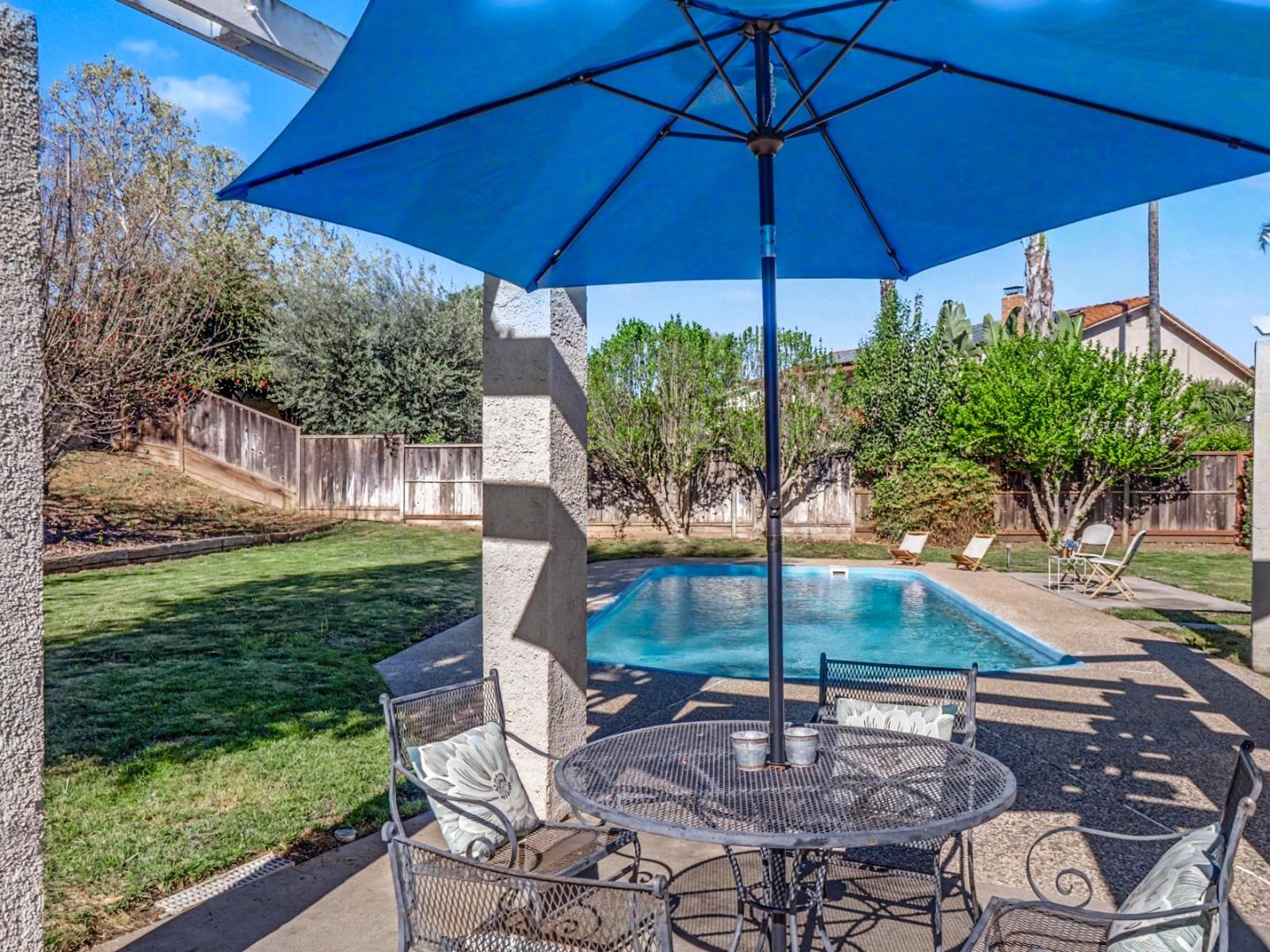 6455 Kensington Place Gilroy, CA 95020 - Photo 28 of 32 a patio with a table and chairs under an umbrella