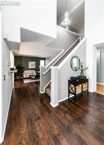 995 Winebrook Way Fountain, CO 80817 - Photo 6 of 44 Stairs with dark hardwood / wood-style floors
