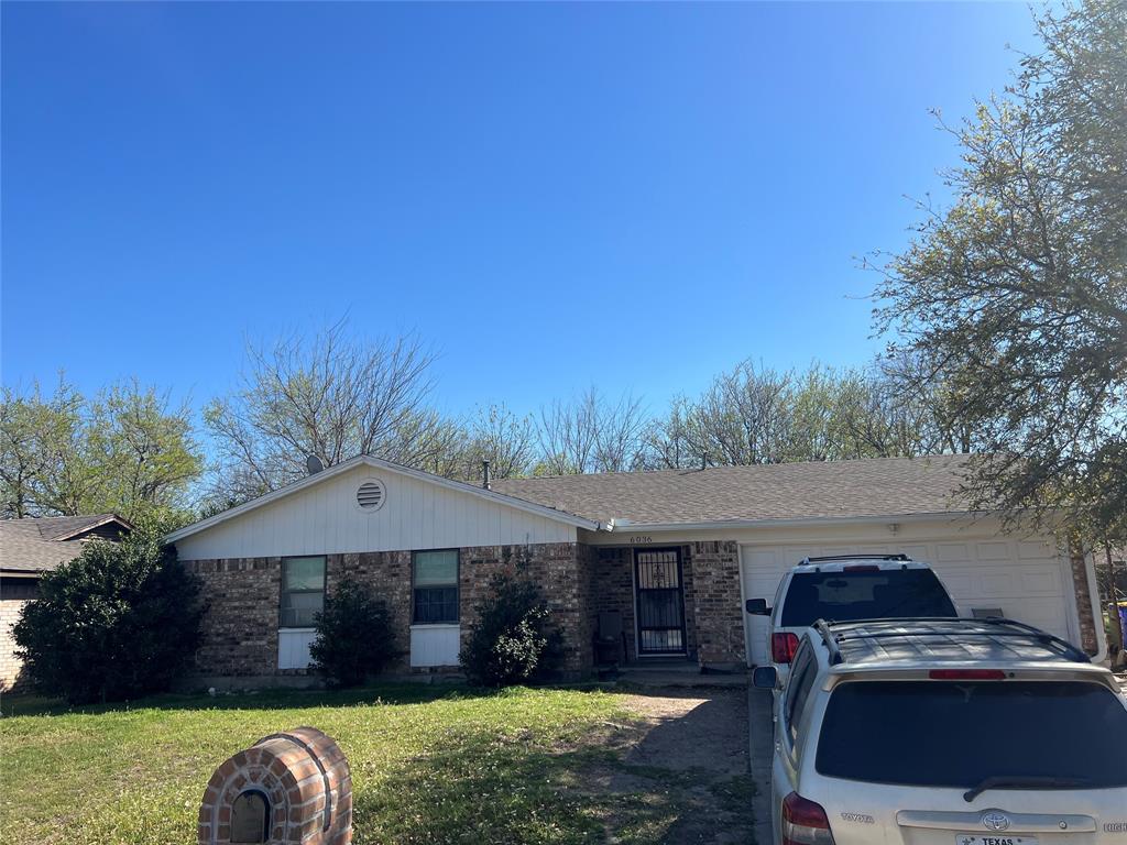 6036 Harrison Way Watauga, TX 76148 - Photo 20 of 39 Ranch-style home featuring brick siding, a garage, a front yard, and roof with shingles
