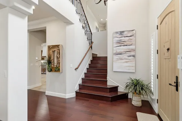 a view of entryway with wooden floor and a potted plant