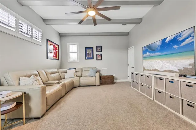 an aerial view of residential houses with outdoor space and river