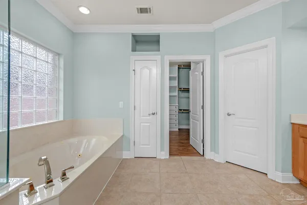 a view of a bathtub in a room