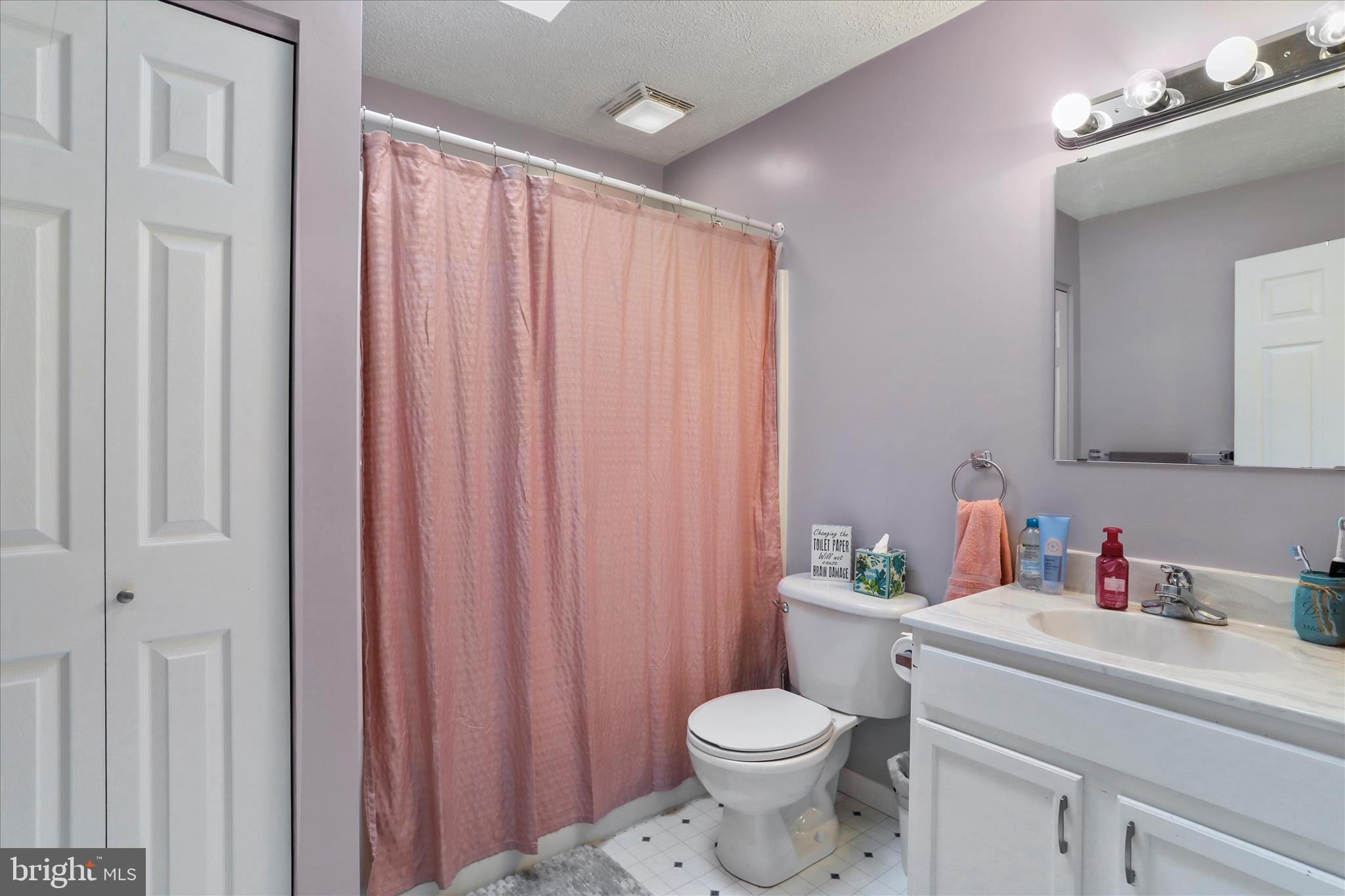 13719 Brant Road Southwest Cresaptown, MD 21502 - Photo 21 of 33 a bathroom with a sink a toilet a mirror and shower curtain