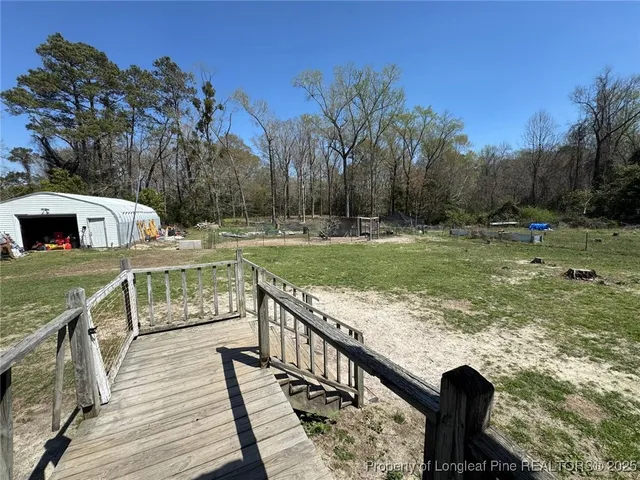 a garden view with a sitting space