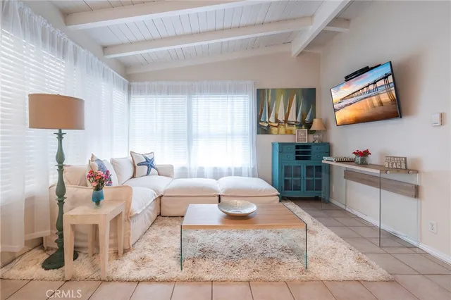 a living room with furniture a rug and a window