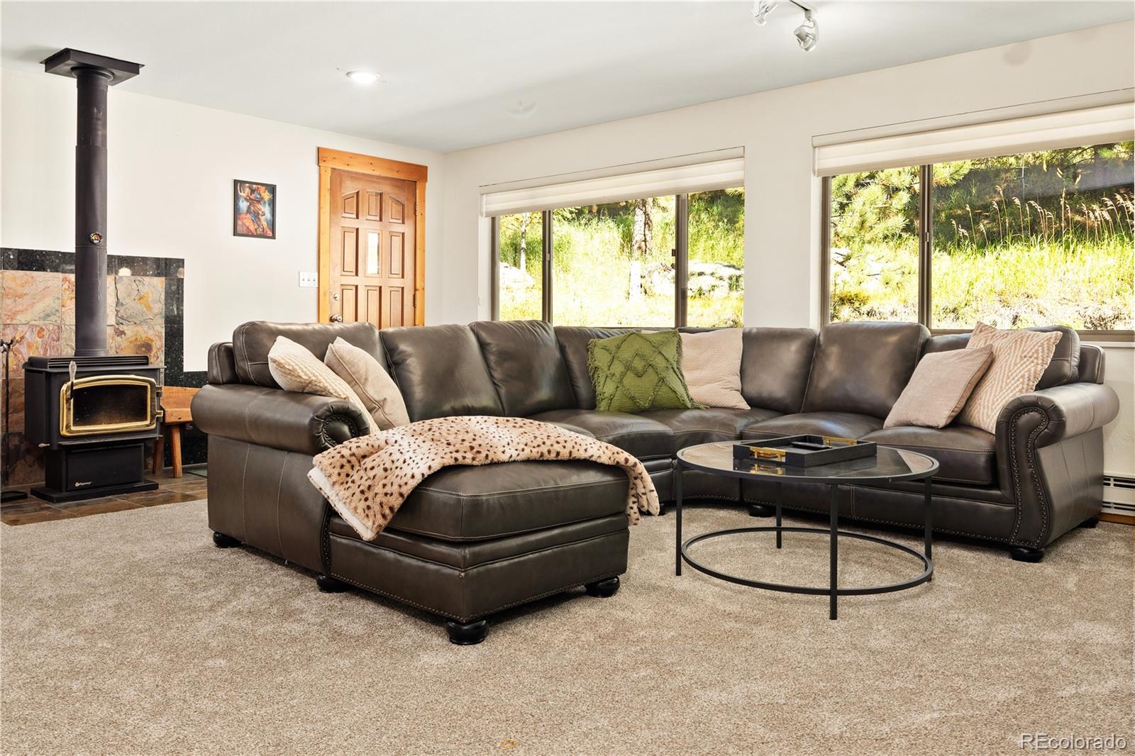 32217 Buffalo Park Road Evergreen, CO 80439 - Photo 23 of 46 a living room with furniture and a large window