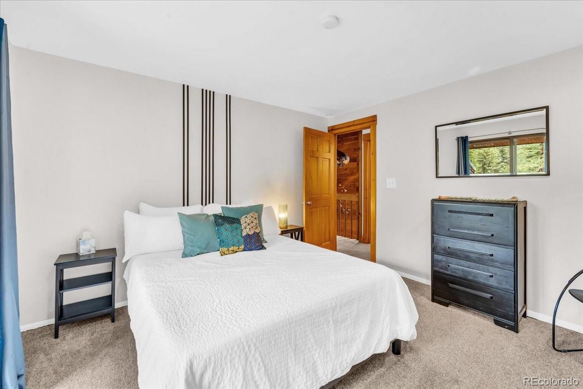 32217 Buffalo Park Road Evergreen, CO 80439 - Photo 29 of 46 a bedroom with a bed and a closet