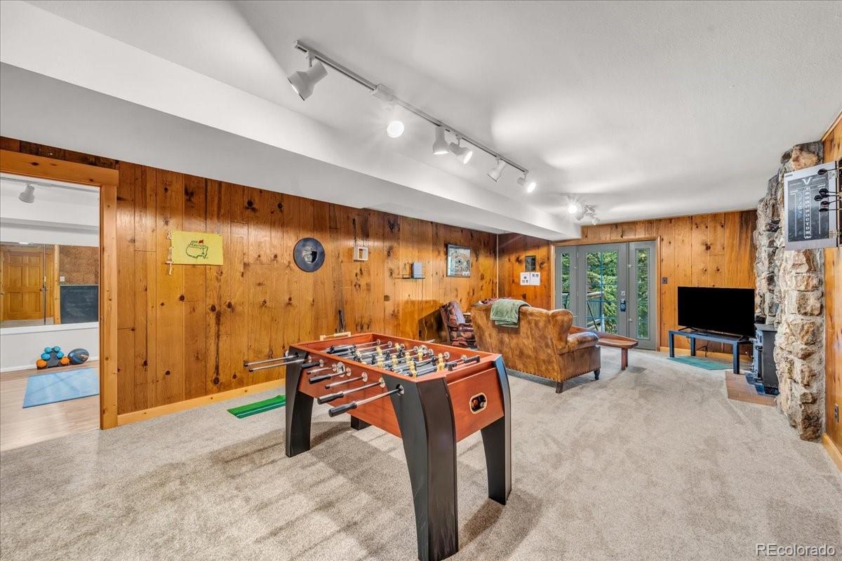 32217 Buffalo Park Road Evergreen, CO 80439 - Photo 34 of 46 a bedroom with furniture and a flat screen tv