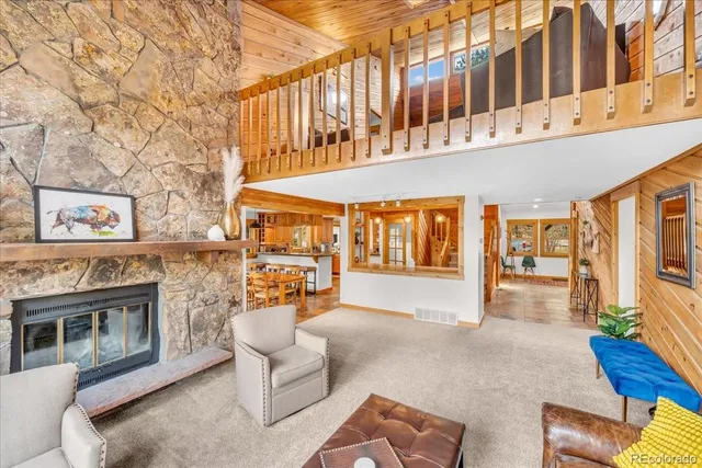 a view of a building with sitting area