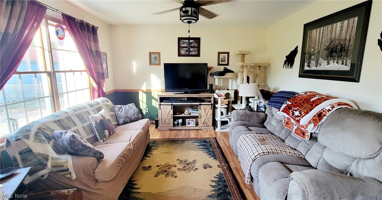 52675 North Ridge Road Vermilion, OH 44089 - Photo 12 of 42 Living room featuring ceiling fan, wood-style flooring and a healthy amount of sunlight